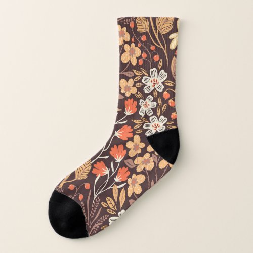 Autumn Flora Vintage Seamless Pattern Socks