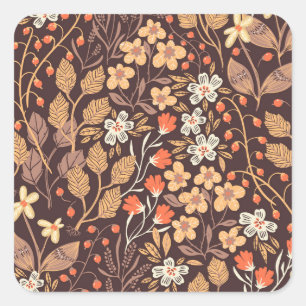 Autumn Flora: Vintage Seamless Pattern Square Sticker