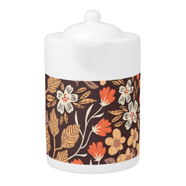 Autumn Flora: Vintage Seamless Pattern Teapot (Front)