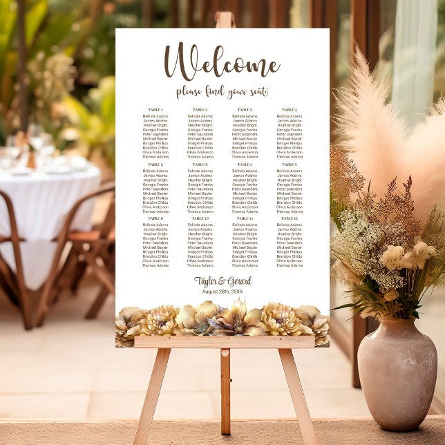 Autumn Floral 12 Table Wedding Seating Chart Foam Board (Creator Uploaded)