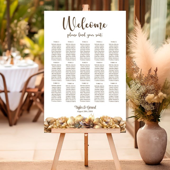 Autumn Floral 15 Table Wedding Seating Chart Foam Board (Creator Uploaded)