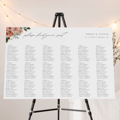 Autumn Floral 18 Table Wedding Seating Chart Foam Board
