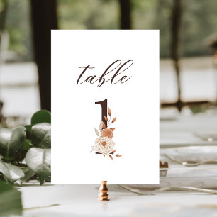 Autumn Floral 1 Brown Rust Wedding Table Number