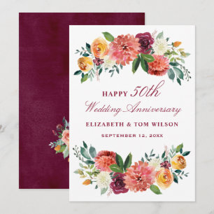 Autumn Floral 50th Wedding Anniversary Sign Invitation