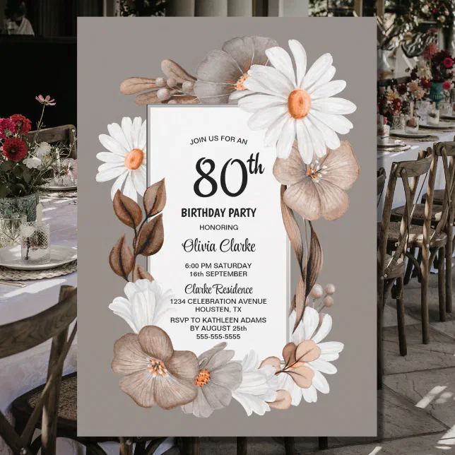 Autumn Floral 80th Birthday Party Invitation Zazzle