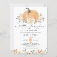 Autumn Floral A Little Pumpkin Fall Baby Shower In Invitation