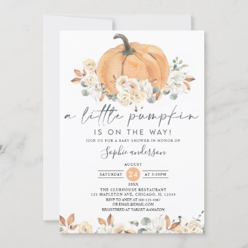 Autumn Floral A Little Pumpkin Fall Baby Shower In Invitation
