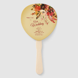 Autumn Floral Aged Gold Wedding Program Hand Fan