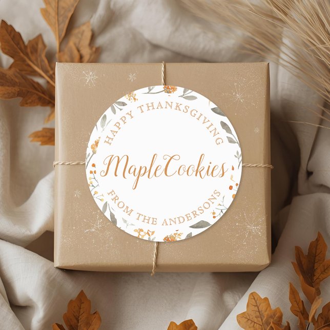 Autumn Floral and Berries Personalized Baking Gift Classic Round Sticker (Creator Uploaded)