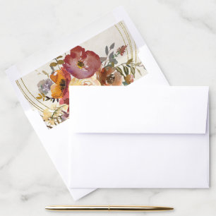 Autumn floral and gold blank wedding invitation envelope liner