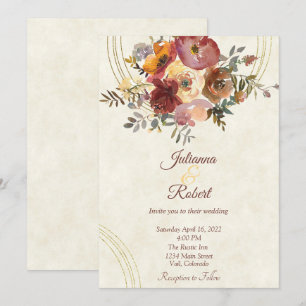 Autumn floral and gold custom wedding invitation