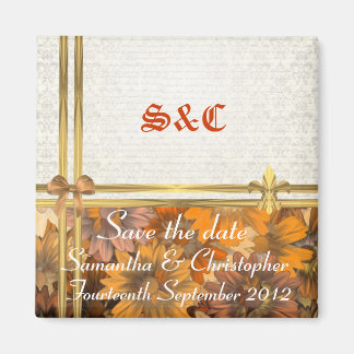 Autumn floral and gold on damask save the date magnet