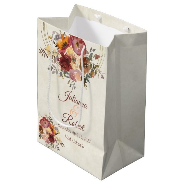 Autumn floral and gold wedding   medium gift bag (Front Angled)