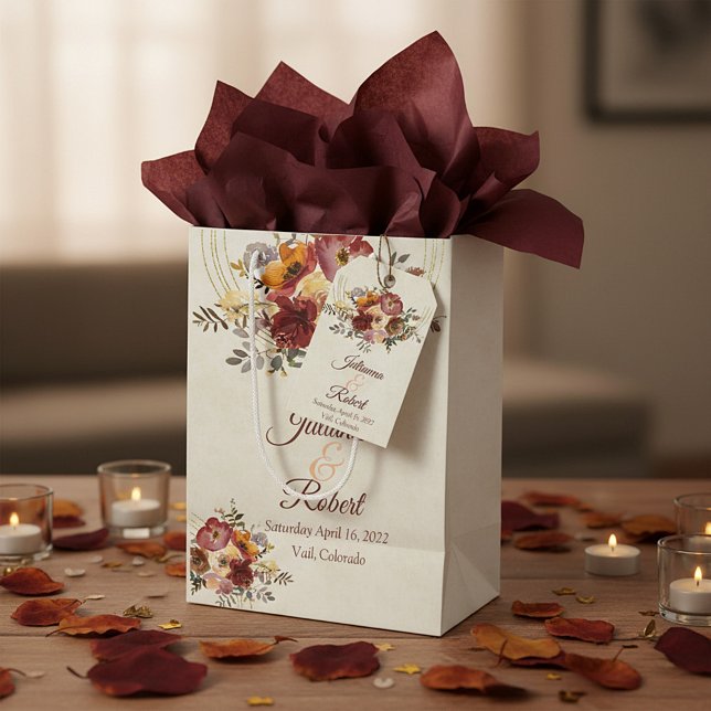 Autumn floral and gold wedding   medium gift bag (Creator Uploaded)
