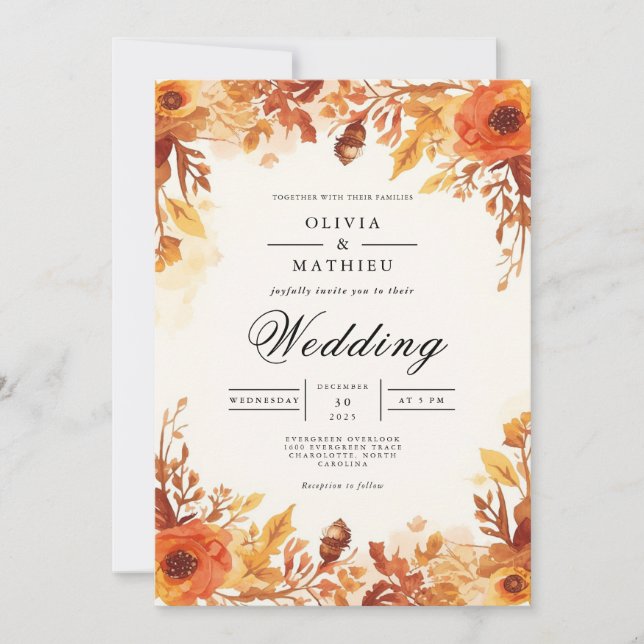 Autumn Floral Arch Wedding Invitation (Front)