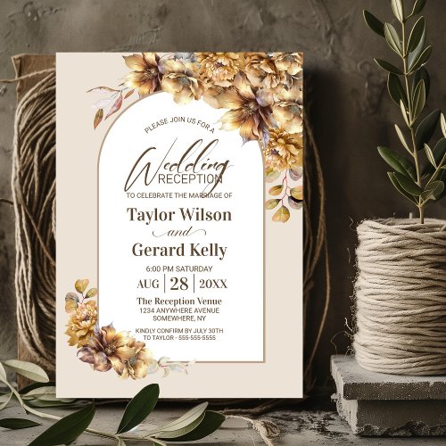 Autumn Floral Arch Wedding Reception Invitation