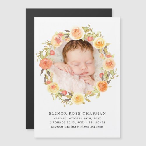 Autumn Floral Baby Magnetic Birth Announcement