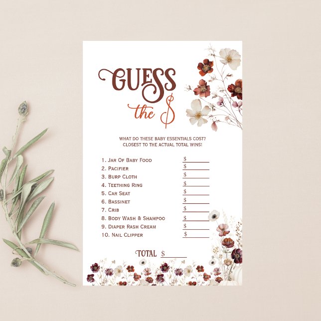 Autumn Floral Baby Shower Guess The Price Game (Creator Uploaded)