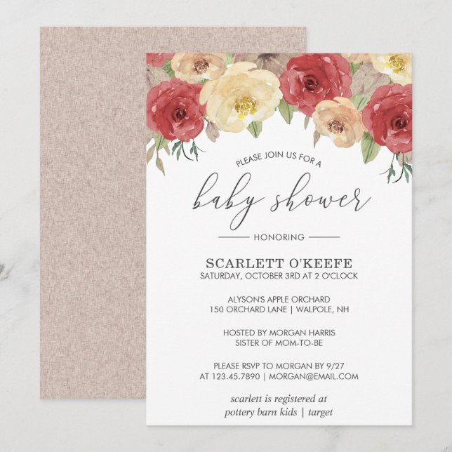 Autumn Floral Baby Shower Invitation (Front/Back)