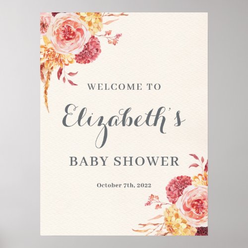 Autumn Floral BABY SHOWER Welcome Poster