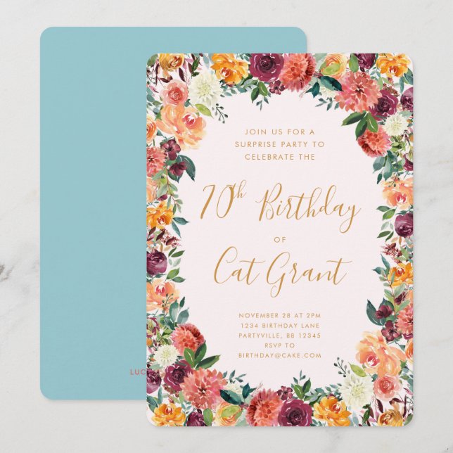 Autumn Floral Birthday Invitation Any Age (Front/Back)