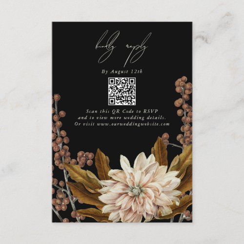 Autumn Floral Black Fall Wedding QR Code Enclosure Card