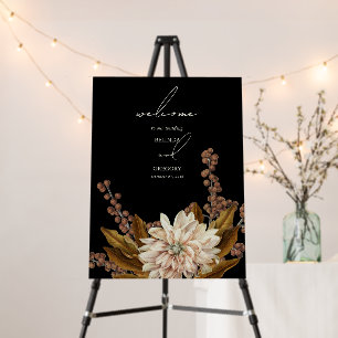 Autumn Floral Black Fall Wedding Welcome Foam Board