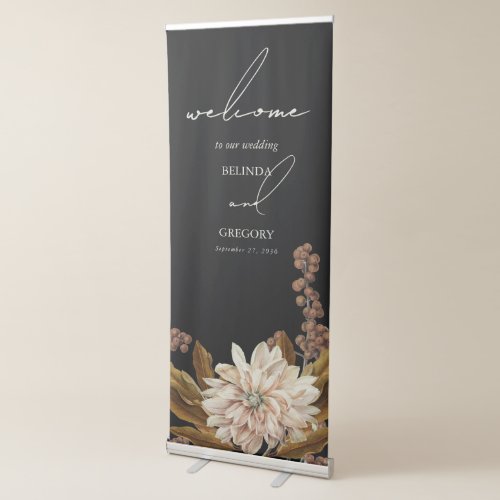 Autumn Floral Black Fall Wedding Welcome Retractable Banner