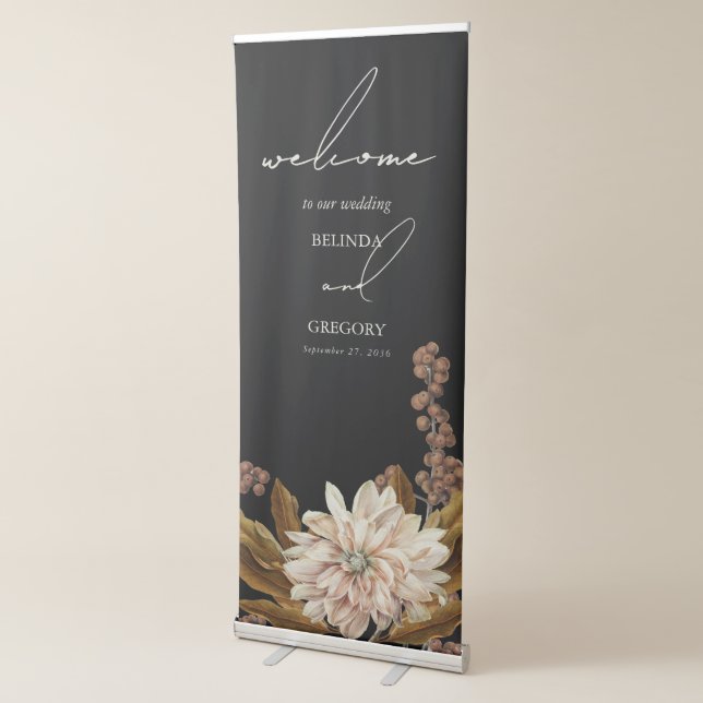 Autumn Floral Black Fall Wedding Welcome Retractable Banner (3/4)