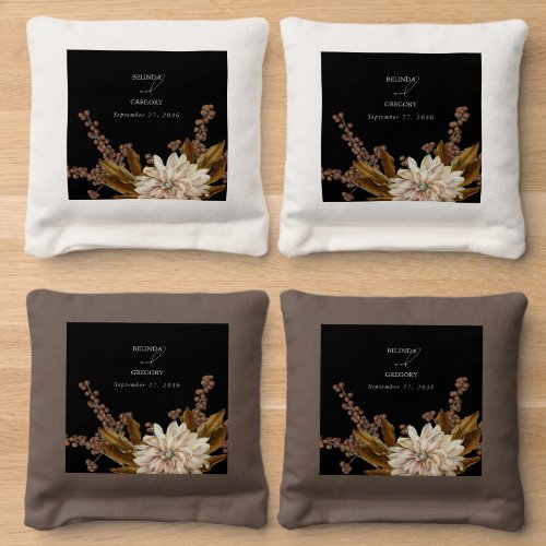 Autumn Floral Black Watercolor Fall Wedding Cornhole Bags