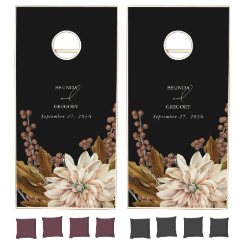 Autumn Floral Black Watercolor Fall Wedding Cornhole Set