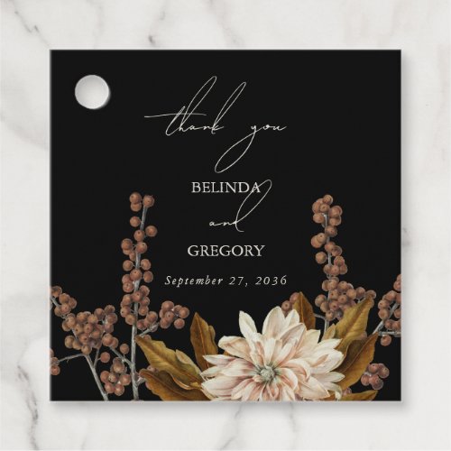 Autumn Floral Black Watercolor Fall Wedding Favor Tags