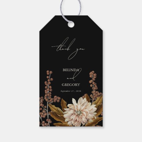 Autumn Floral Black Watercolor Fall Wedding Gift Tags