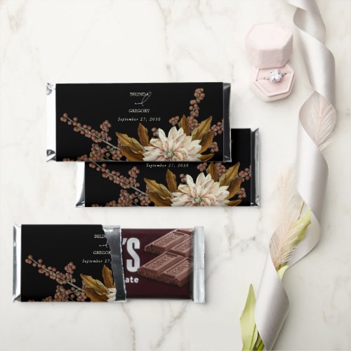 Autumn Floral Black Watercolor Fall Wedding Hershey Bar Favors