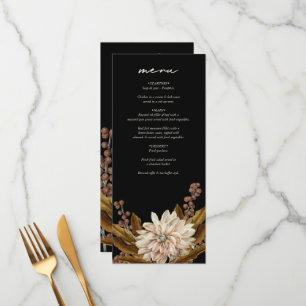 Autumn Floral Black Watercolor Fall Wedding Menu