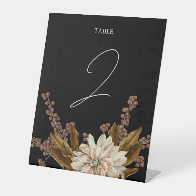 Autumn Floral Black Watercolor Fall Wedding Pedestal Sign (Front)