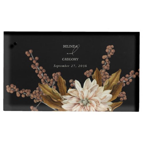 Autumn Floral Black Watercolor Fall Wedding Place Card Holder
