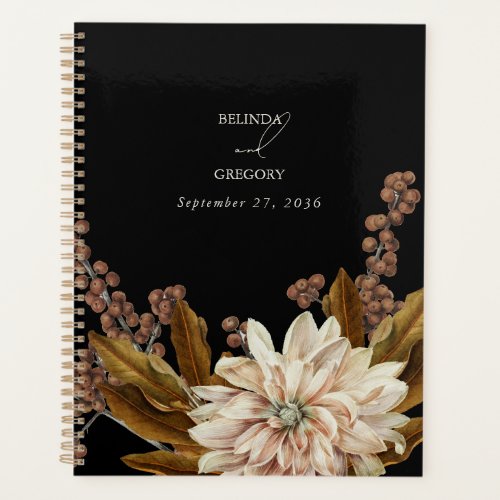 Autumn Floral Black Watercolor Fall Wedding Planner