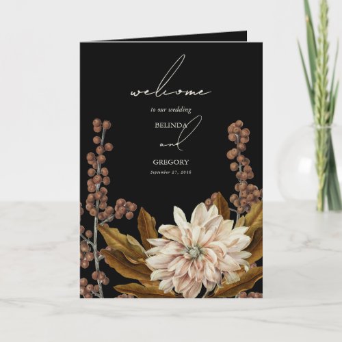 Autumn Floral Black Watercolor Fall Wedding Program