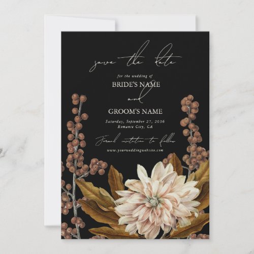 Autumn Floral Black Watercolor Fall Wedding Save The Date