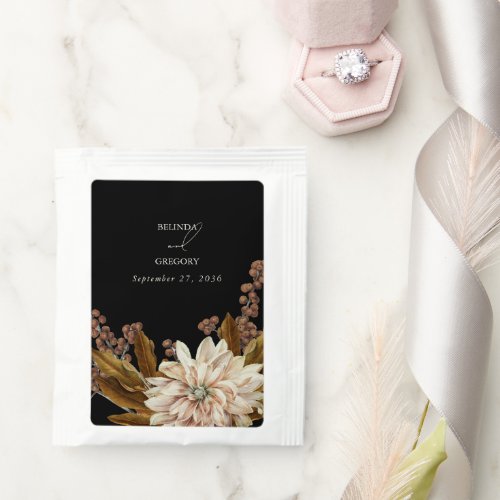 Autumn Floral Black Watercolor Fall Wedding Tea Bag Drink Mix