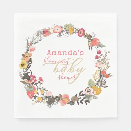 Autumn Floral Blooming Baby Shower Paper Napkin