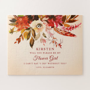 Autumn Floral Blushed Ivory Be My Flower Girl Jigsaw Puzzle
