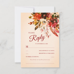 Autumn Floral Blushed Linen Watercolor RSVP Card