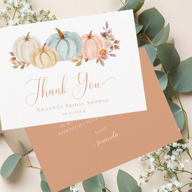 Autumn Floral Boho Pumpkins Bridal Shower Thank You Card (Creator Uploaded)