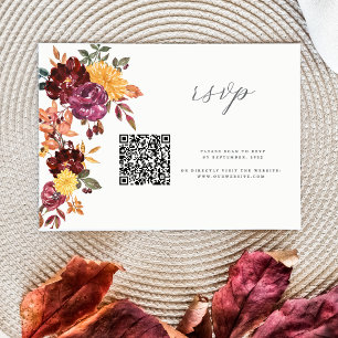 Autumn Floral BoId watercolor bloom wedding QR RSVP Card