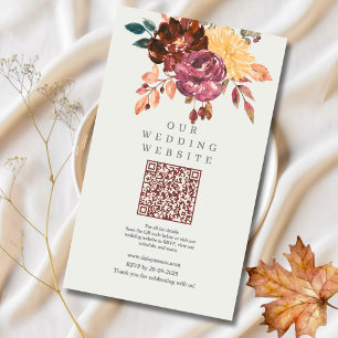 Autumn Floral BoId watercolor wedding website QR Enclosure Card