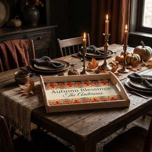 Autumn floral border print personalized serving tray