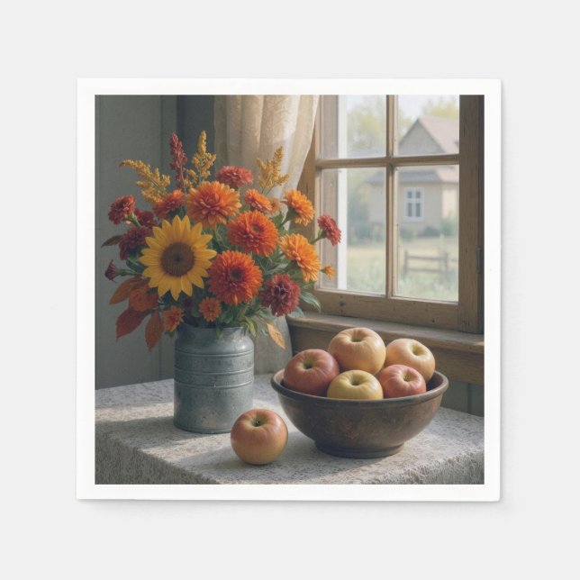 Autumn Floral Bouquet and Apples Napkins (Front)