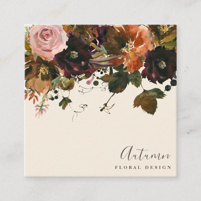 Autumn Floral Bouquet Design Square Business Cards (Front)